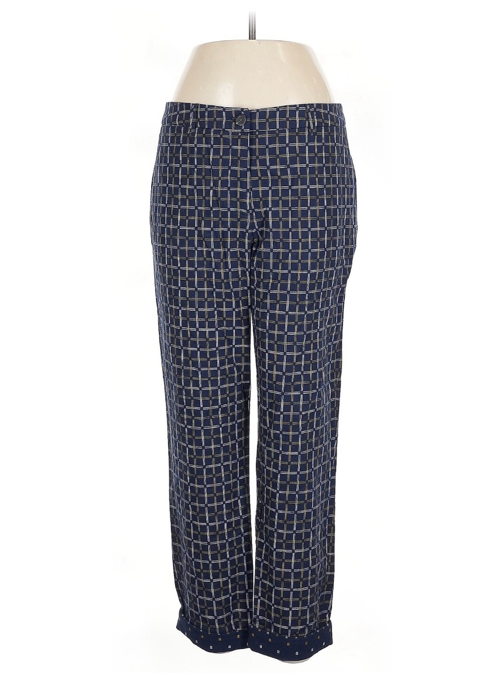 Wildfang Navy and White Windowpane Plaid Trousers